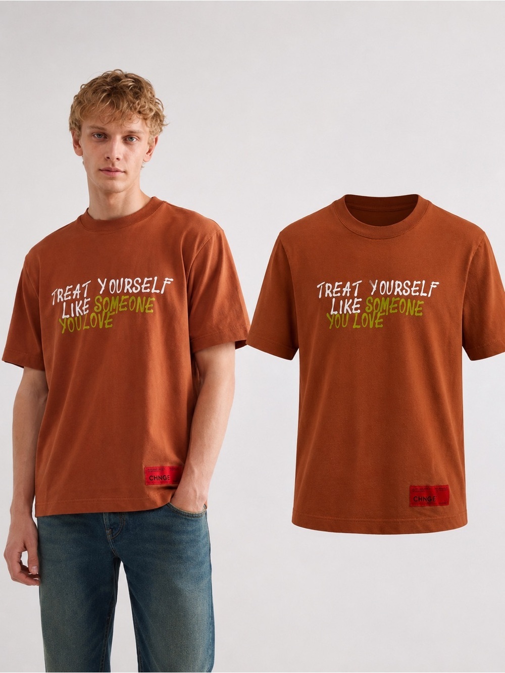 CHNGE Treat Yourself Like Someone You Love Graphic Tee Brown Organic Cotton